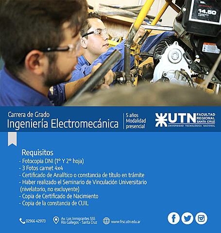 Se crea la carrera de Ingeniería Electromecánica en la FRRe