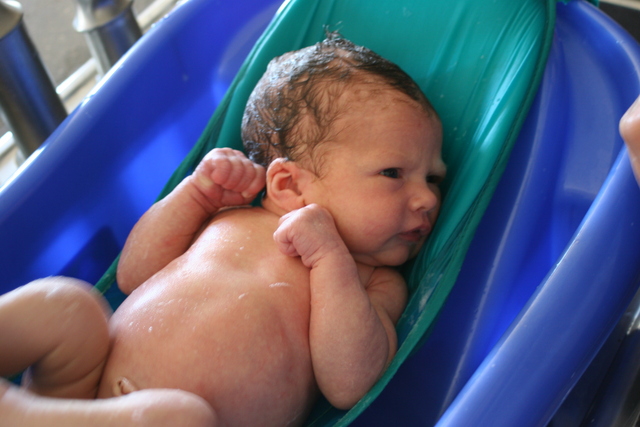 Emery's first "real" bath