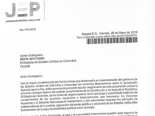 JEP pide pruebas a USA