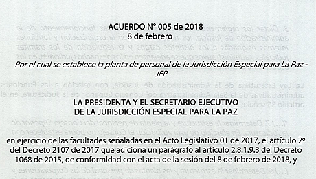Se expide el Acuerdo que establece la planta de personal de la JEP