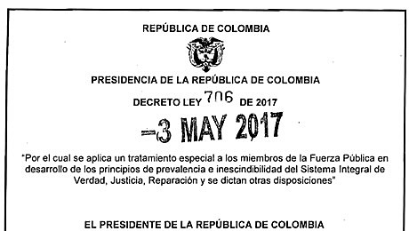 Decreto 706 de tratamientos especiales para miembros de la Fuerza Publica.