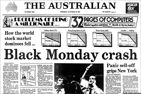 On Black Monday, stocks prices fell 13 percent.