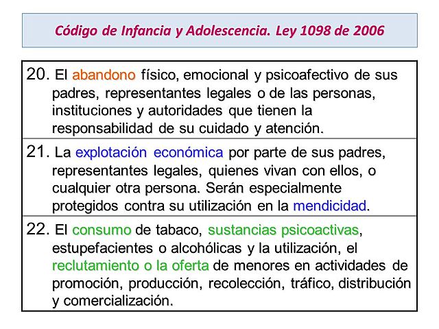 CÓDIGO INFANCIA Y ADOLESCENCIA EN COLOMBIA LEY N° 1098 DE 2006