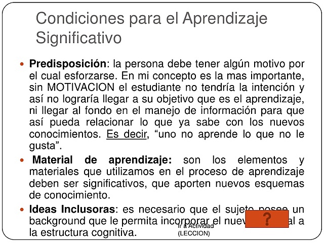 Aprendizaje Significativo y sus condiciones