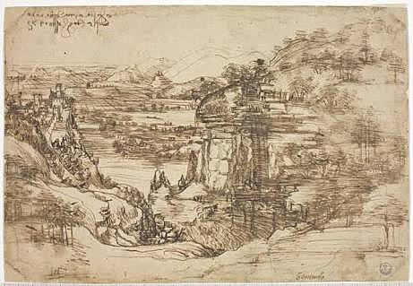 1473 Leonardo makes landscape drawing