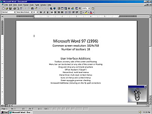 Cuando Word 97 apareció en 1996, incluía una de las más estúpidas características que pudieron irritar a casi cualquier usuario de Office: el Asistente de Office (Clippy), el cual dejaba bastante que desear.