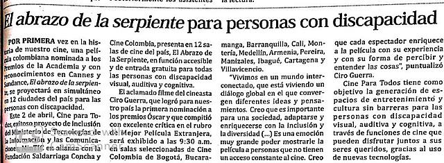 El abrazo de la serpiente para personas con discapacidad