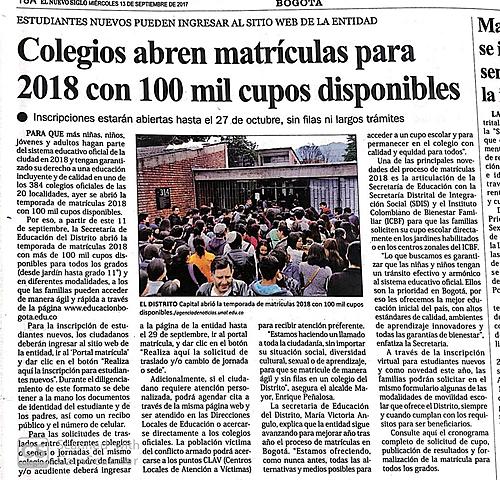 Colegios abren matrículas para 2018 con 100 mil cupos disponibles