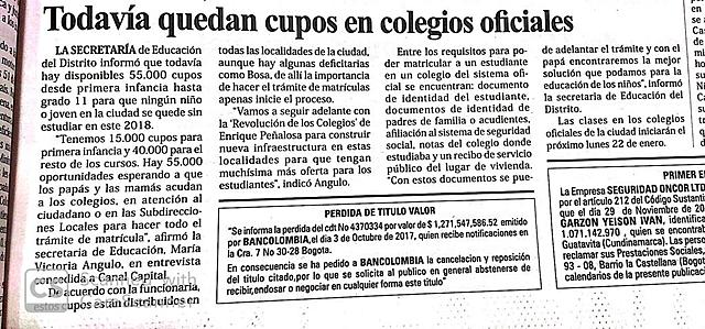 Todavía quedan cupos en colegios oficiales