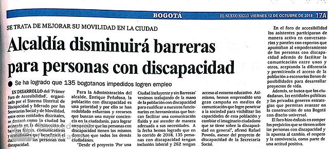 Alcaldía disminuirá barrera para personas con discapacidad