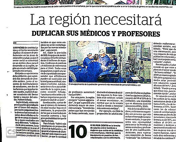 La región necesitará duplicar sus médicos y profesores