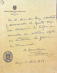 Último parte de la Guerra Civil Española