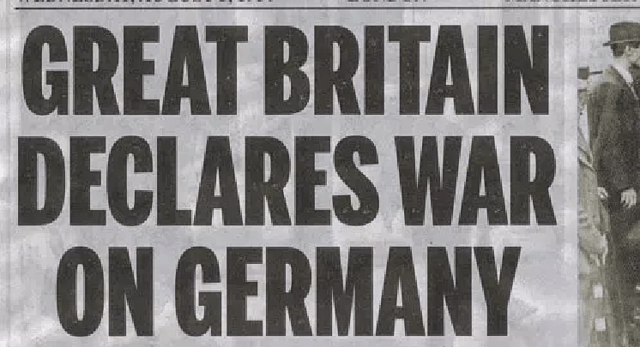 Great Britain declares war on Germany