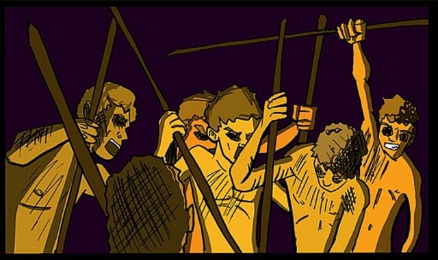 All of the children dancing to kill the beast