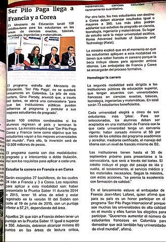 Ser Pilo Paga llega a Francia y a Corea