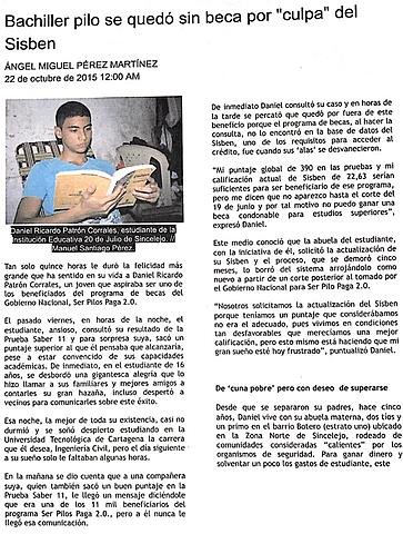 Bachiller pilo se quedó sin beca por "culpa" del Sisben