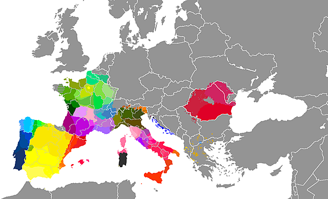 La distribución geográfica de las lenguas románicas en Europa