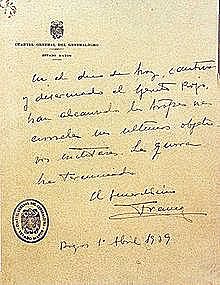 Último parte de la Guerra Civil Española