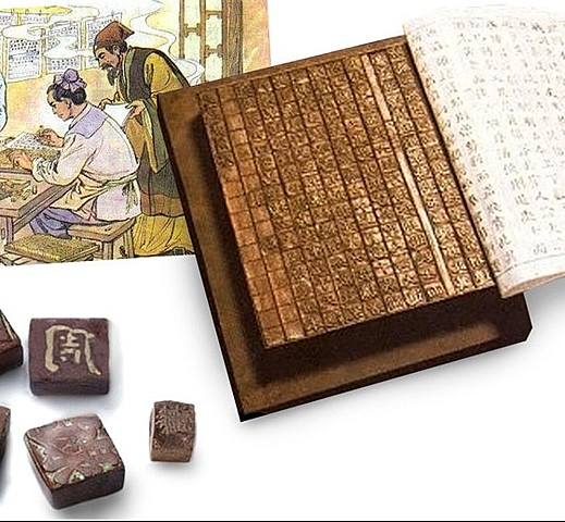 Primer sistema de imprenta de tipos móviles.