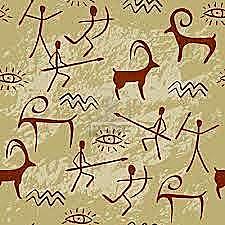 Desenhos rupestres nas cavernas.