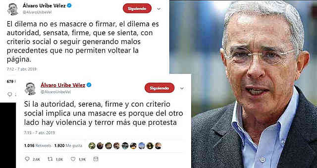 "Si la autoridad implica una masacre": Uribe en contra de los acuerdos con la Minga