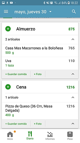 Día 1 (almuerzo y cena)