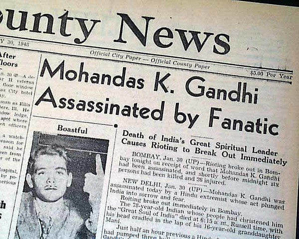 Mahatma Gandhi assassinated in India