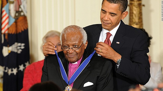 Desmond Tutu is honored with the Presidential Medal of Freedom