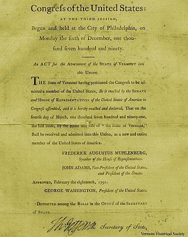 Admission of Vermont to the Union as a Free State