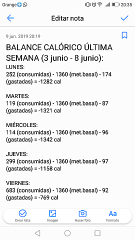 BALANCE CALÓRICO ÚLTIMA SEMANA