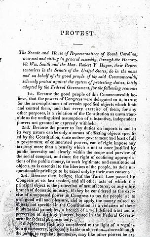John C Calhoun Secretly Authors the South Carolina Exposition and Protest