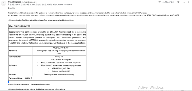 Equipment list proposal sent by IRESEN