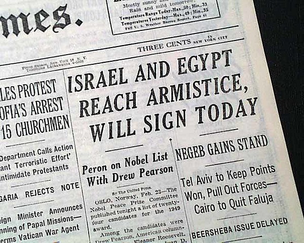Israel agrees an armistice with Egypt.