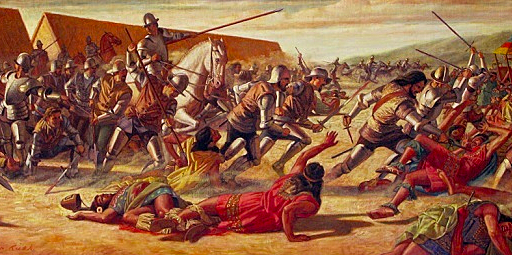 Cortez defeats the Aztecs and claims the land for Spain. Mexico City will be built on the same spot as Tenochtitlan.
