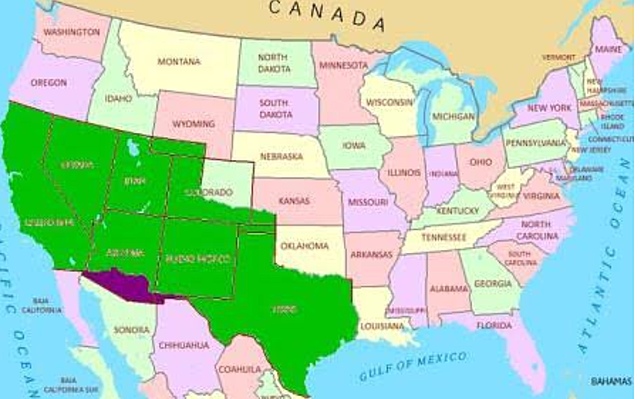 Mexico sells portions of New Mexico and Arizona to the United States as part of the Gasden Purchase.