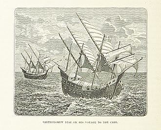 Navegador português contorna o Cabo da Boa Esperança.