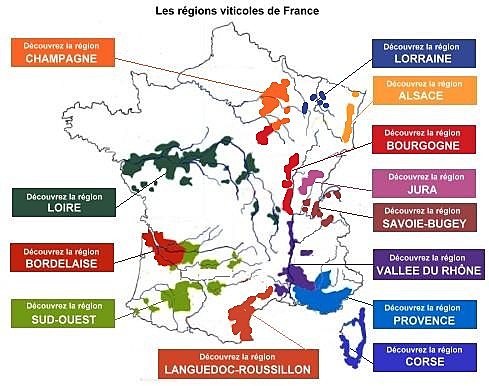 Les régions viticoles de la France