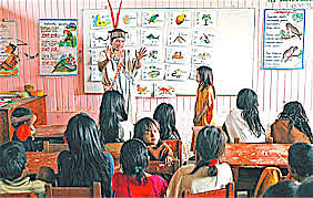 Enseñanza del alfabeto a los indígenas