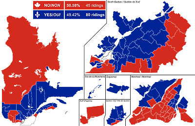 The second referendum is held to decide if Quebec should separate from Canada