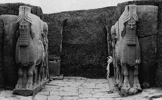 Guardian Figures at Gate A of the Citadel of Sargon II (1840s)