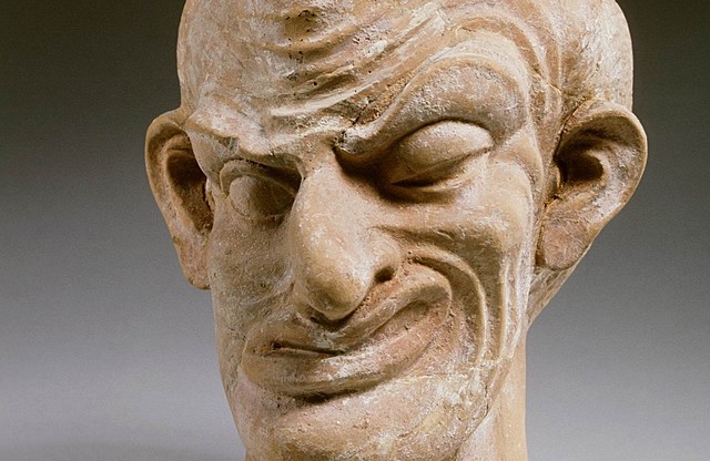 Romeinse terracotta uit de 1e eeuw n.Chr. van een persoon met ongecontroleerde spiercontracties