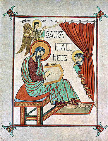 Matthew Writing HIs Gospel, Lindisfarne Gospel