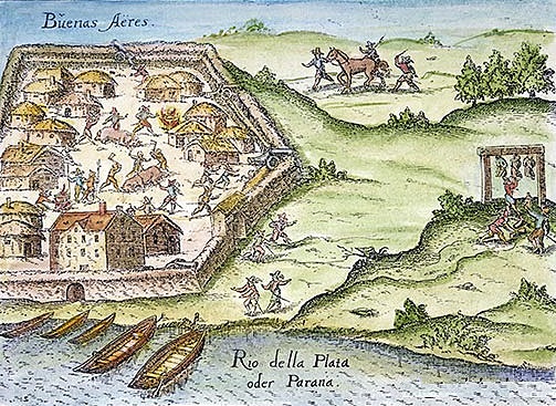 Llegada de Pedro de Mendoza al Río de la Plata (primera fundación de Buenos Aires)