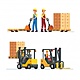 Trabajadores almacen trabajando montacargas 3446 391