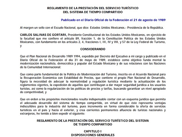 Reglamento de la protección del Servicio Turístico y Tiempo Compartido