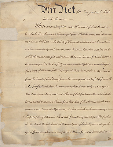 Pennsylvania became the first state to abolish slavery with a laws calling for gradual abolition.