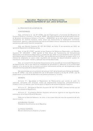 Reglamento para Restaurantes