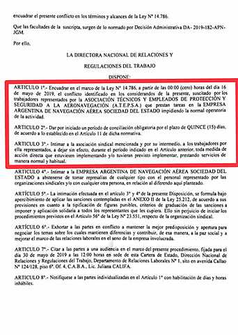 La SECRETARIA DE TRABAJO dicta CONCILIACIÓN OBLIGATORIA