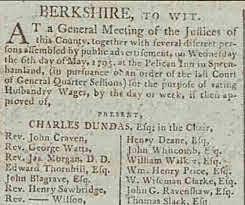 Berkshire Bread Act (also known as the Speenhamland System)