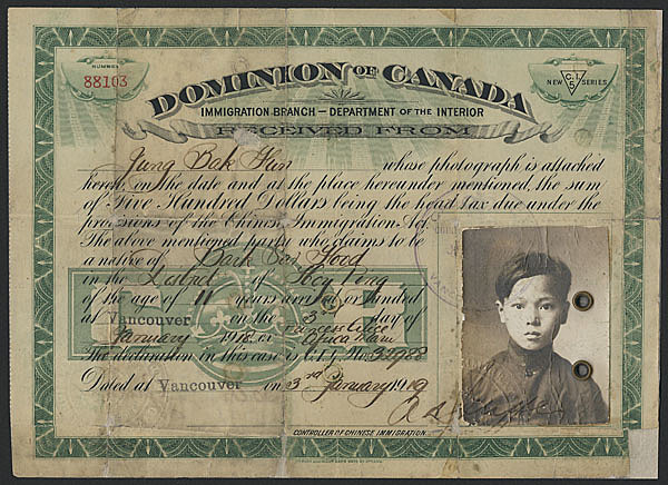 Chinese Head Tax discriminates against chinese immigration